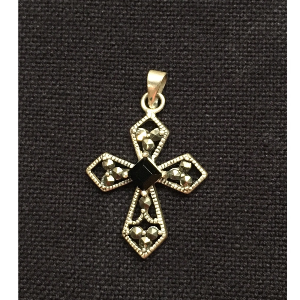 Vintage Sterling Silver 925 Marcasite Cross Pendant